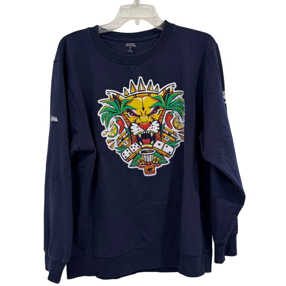 Stitches Florida Panthers Vamos Gatos Navy Blue NHL Crewneck Sweatshirt Medium